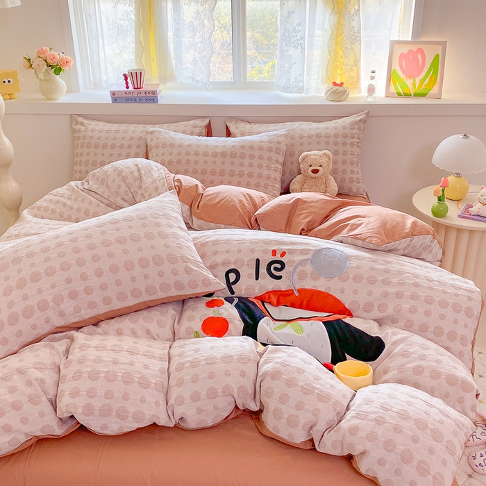 91家纺网 家纺一手货源 找家纺 千朵 2025新款全棉提花四件套 喜庆小企