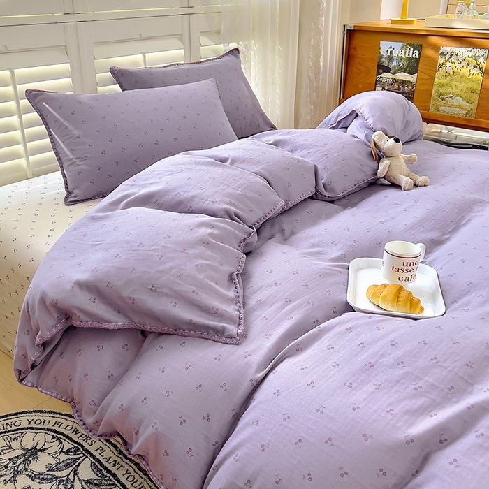 91家纺网 家纺一手货源 找家纺 田野家纺2025新款A类全棉双层纱四件套 伊甜