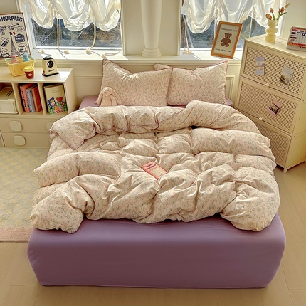 田野家纺2025新款A类全棉双层纱四件套 花恋