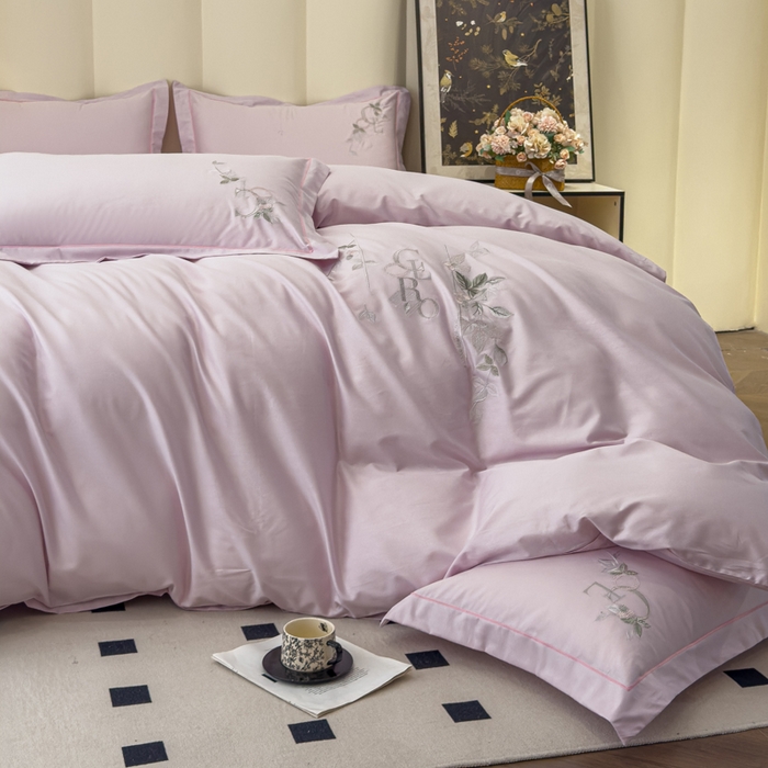 91家纺网 家纺一手货源 找家纺 U品汇 2025新款纯棉全棉长绒棉刺绣绣花高端礼盒四件套-夏瑾系列 夏瑾-薰衣紫