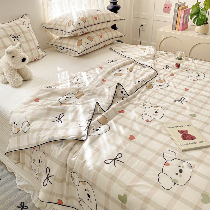 91家纺网 家纺一手货源 找家纺 优悦生活馆 2025新款凉感丝夏被夏凉被空调被 格子狗