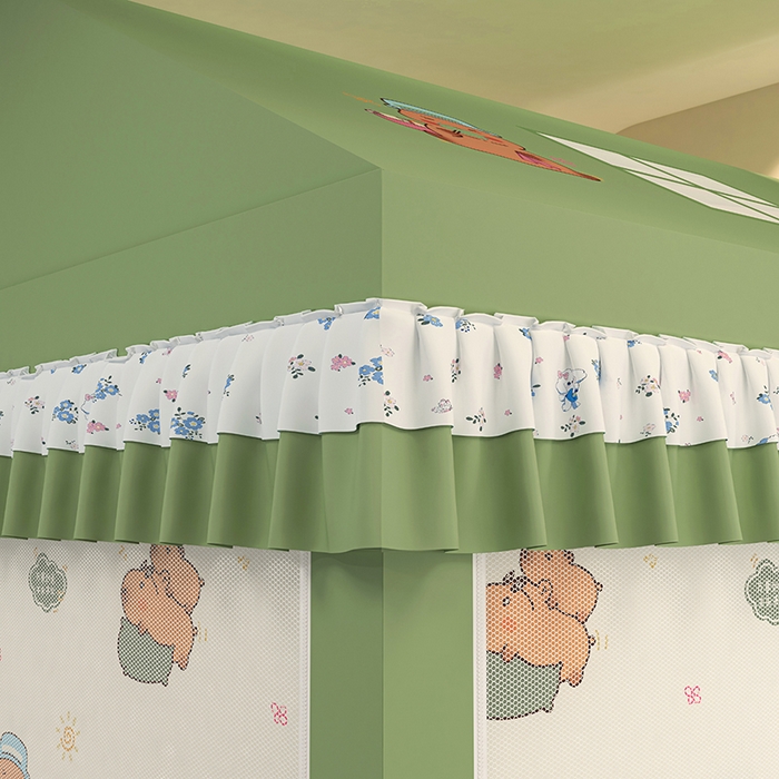 91家纺网 家纺一手货源 找家纺 迪凡保罗蚊帐 2025新款2505城堡款房型遮光防摔坐床蚊帐 呆萌豚豚