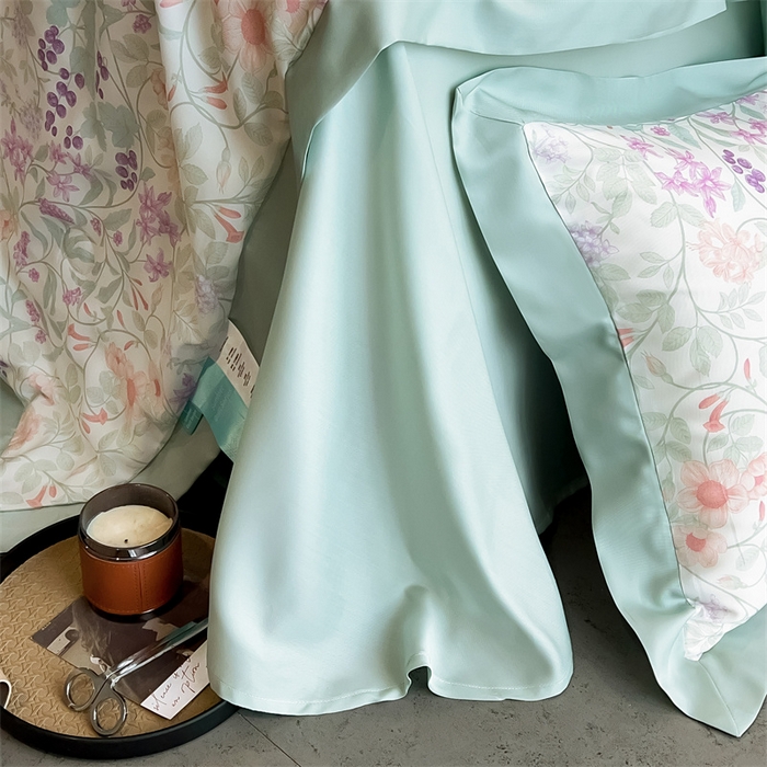 91家纺网 家纺一手货源 找家纺 朵希曼2025新款50天丝宽边夏被和夏被四件套系列 悦夏 粉紫