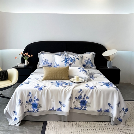 91家纺网 家纺一手货源 找家纺 （总）朵希曼2025新款60支天丝镂空印花夏被和夏被四件套系列