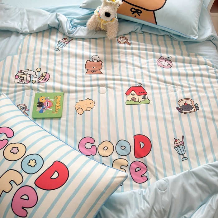 91家纺网 家纺一手货源 找家纺 星期八 2025新款针织棉夏被四件套 美好生活