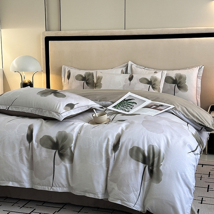 91家纺网 家纺一手货源 找家纺 眷恋家纺 2025年春夏全棉铂金棉13376数码印花四件套 爱的信仰-咖