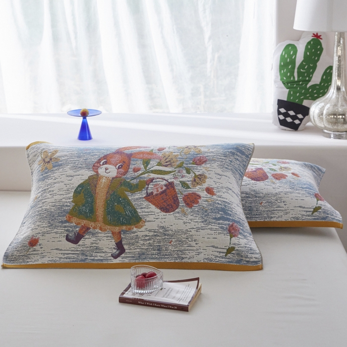 91家纺网 家纺一手货源 找家纺 （总）爱港家纺 2025新款全棉纱布-萌宠治愈系列枕巾枕套