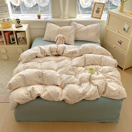 91家纺网 家纺一手货源 找家纺 田野家纺2025新款A类全棉双层纱四件套 香草