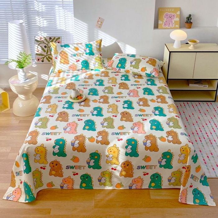 91家纺网 家纺一手货源 找家纺 ME/ERA HOME寐时代 2025新款三枚缎老粗布床单款三件套 恐龙派对