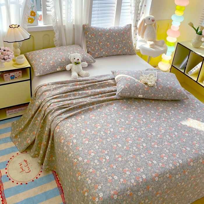 91家纺网 家纺一手货源 找家纺 ME/ERA HOME寐时代 2025新款三枚缎老粗布床单款三件套 空谷幽兰