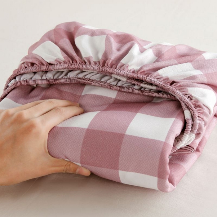 91家纺网 家纺一手货源 找家纺 ME/ERA HOME寐时代 2025新款全棉老粗布床笠款三件套 全棉条格-艾格-豆沙