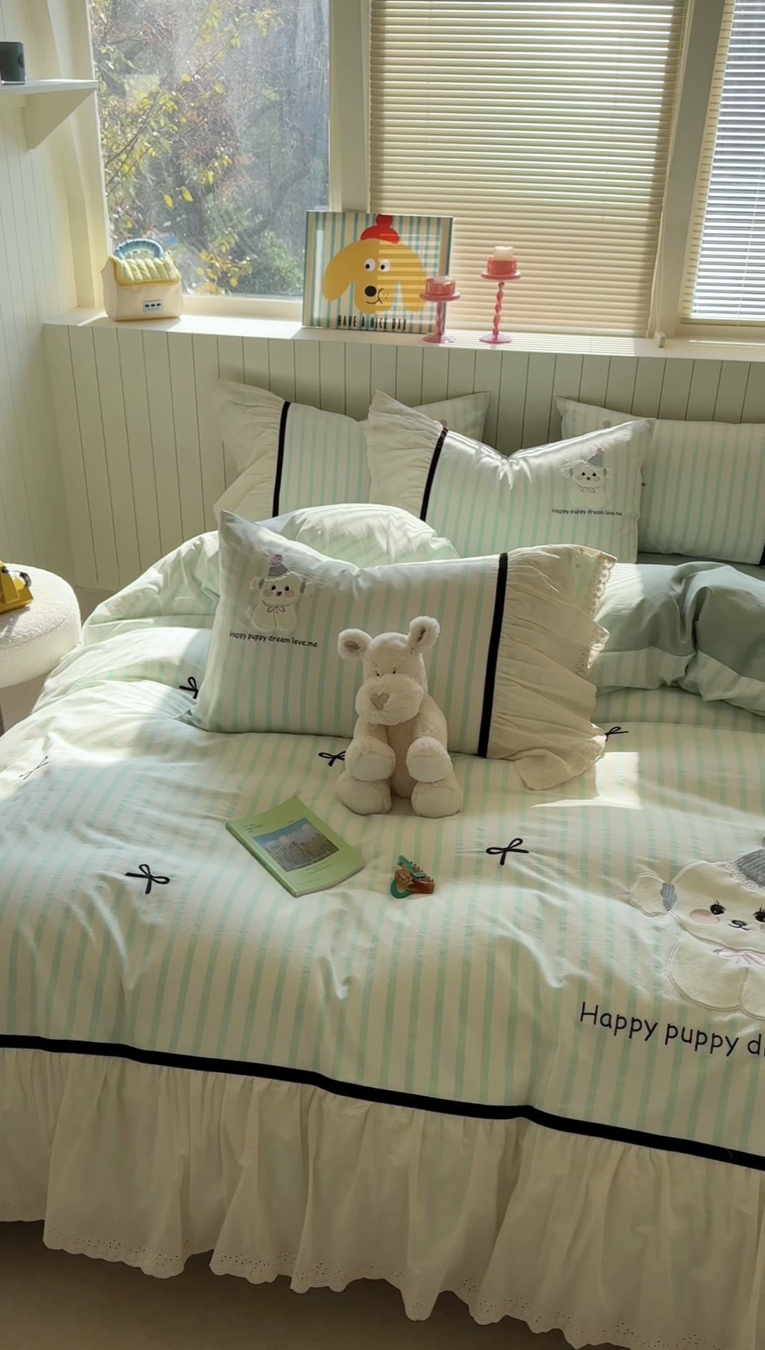 91家纺网 家纺一手货源 找家纺 （总）优悦生活馆 2025新款全棉纯棉水洗棉印花四件套-牛奶小狗