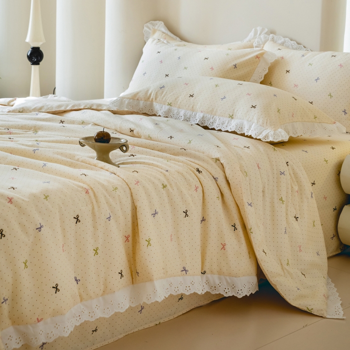 91家纺网 家纺一手货源 找家纺 绒世界 绒世界 2025新款双层纱韩版印花夏被四件套 礼物