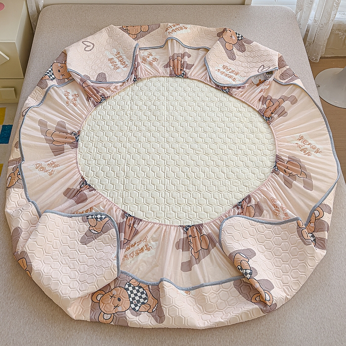 91家纺网 家纺一手货源 找家纺 小萌虎 2025新款凉感丝胶质凉席床笠款 方格熊咖