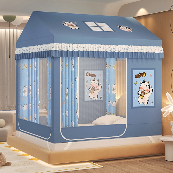 91家纺网 家纺一手货源 找家纺 迪凡保罗蚊帐 2025新款2505城堡款房型遮光防摔坐床蚊帐 快乐牛牛