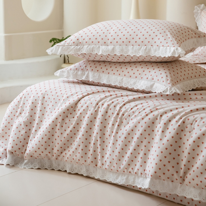 91家纺网 家纺一手货源 找家纺 绒世界 绒世界 2025新款双层纱韩版印花夏被四件套 甜心