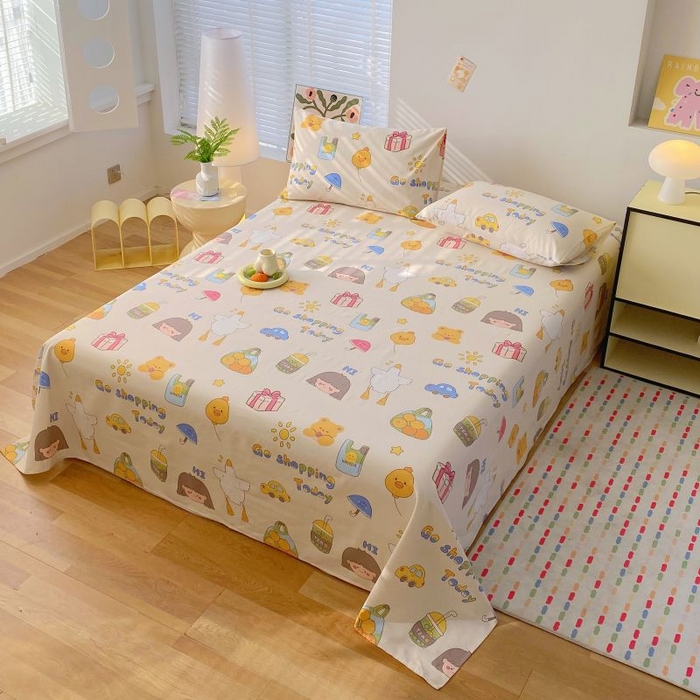 91家纺网 家纺一手货源 找家纺 ME/ERA HOME寐时代 2025新款三枚缎老粗布床单款三件套 快乐心情