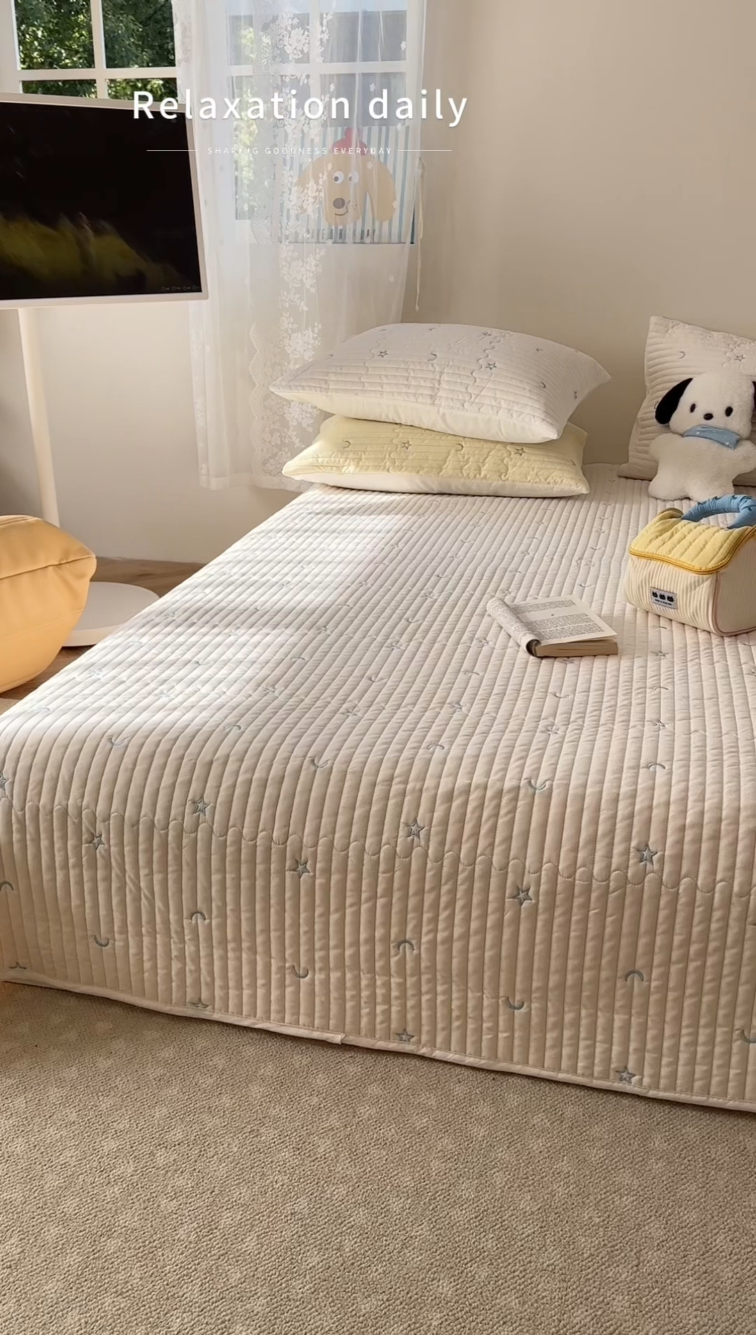 91家纺网 家纺一手货源 找家纺 优悦生活馆 2025新款亲肤舒适水洗棉夹棉床盖 星愿-白