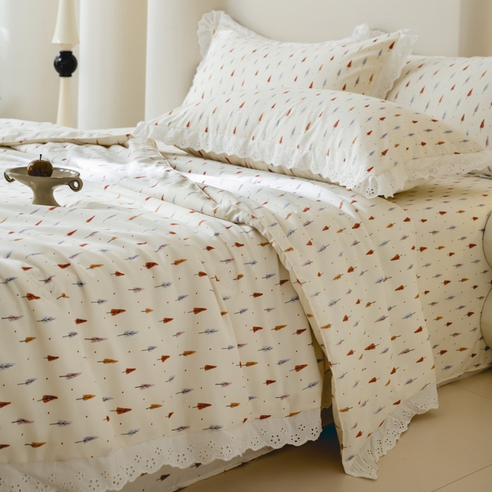 91家纺网 家纺一手货源 找家纺 绒世界 绒世界 2025新款双层纱韩版印花夏被四件套 梦幻森林