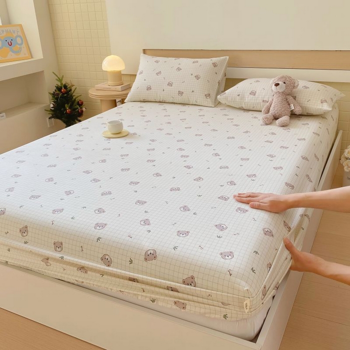 91家纺网 家纺一手货源 找家纺 ME/ERA HOME寐时代 2025新款全棉老粗布床笠款三件套 全棉卡通-皇冠小熊