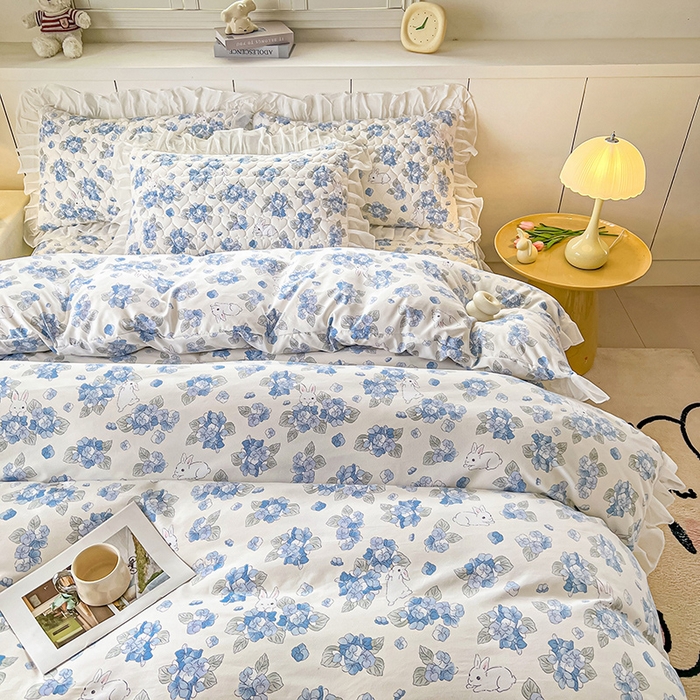 91家纺网 家纺一手货源 找家纺 眠势力 2025新款韩版花边被套双面用四季款ins公主风 兰花兔