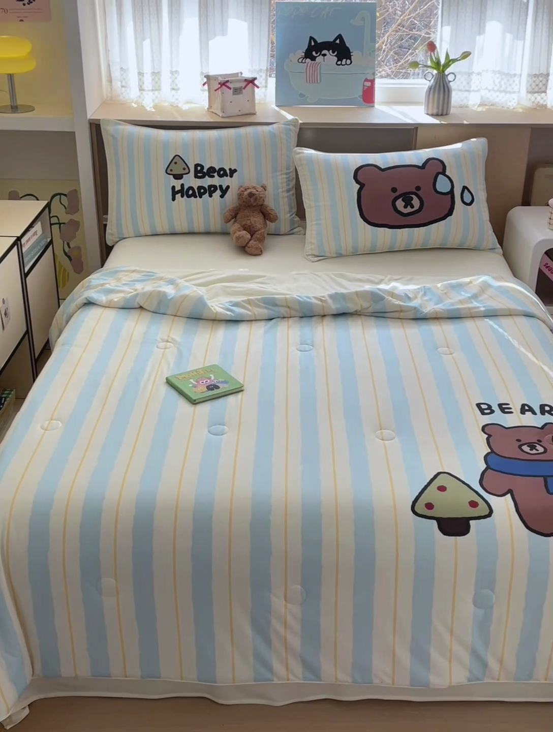 91家纺网 家纺一手货源 找家纺 星期八 2025新款针织棉夏被四件套 呆呆熊