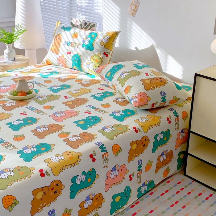 91家纺网 家纺一手货源 找家纺 ME/ERA HOME寐时代 2025新款三枚缎老粗布床单款三件套 恐龙派对