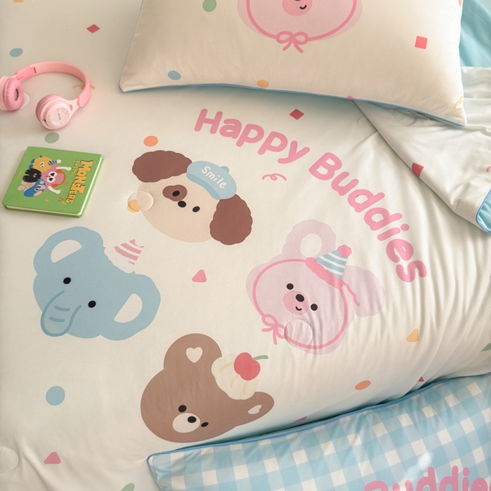 91家纺网 家纺一手货源 找家纺 星期八 2025新款针织棉夏被四件套 波点动物园