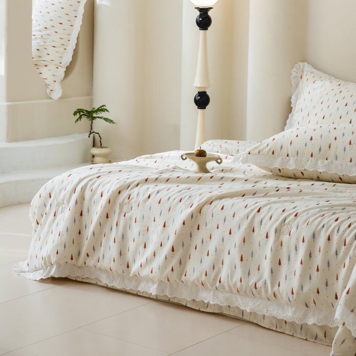 91家纺网 家纺一手货源 找家纺 绒世界 绒世界 2025新款双层纱韩版印花夏被四件套 梦幻森林