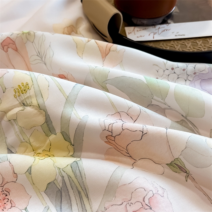 91家纺网 家纺一手货源 找家纺 朵希曼2025新款50天丝宽边夏被和夏被四件套系列 印象花艺 桔