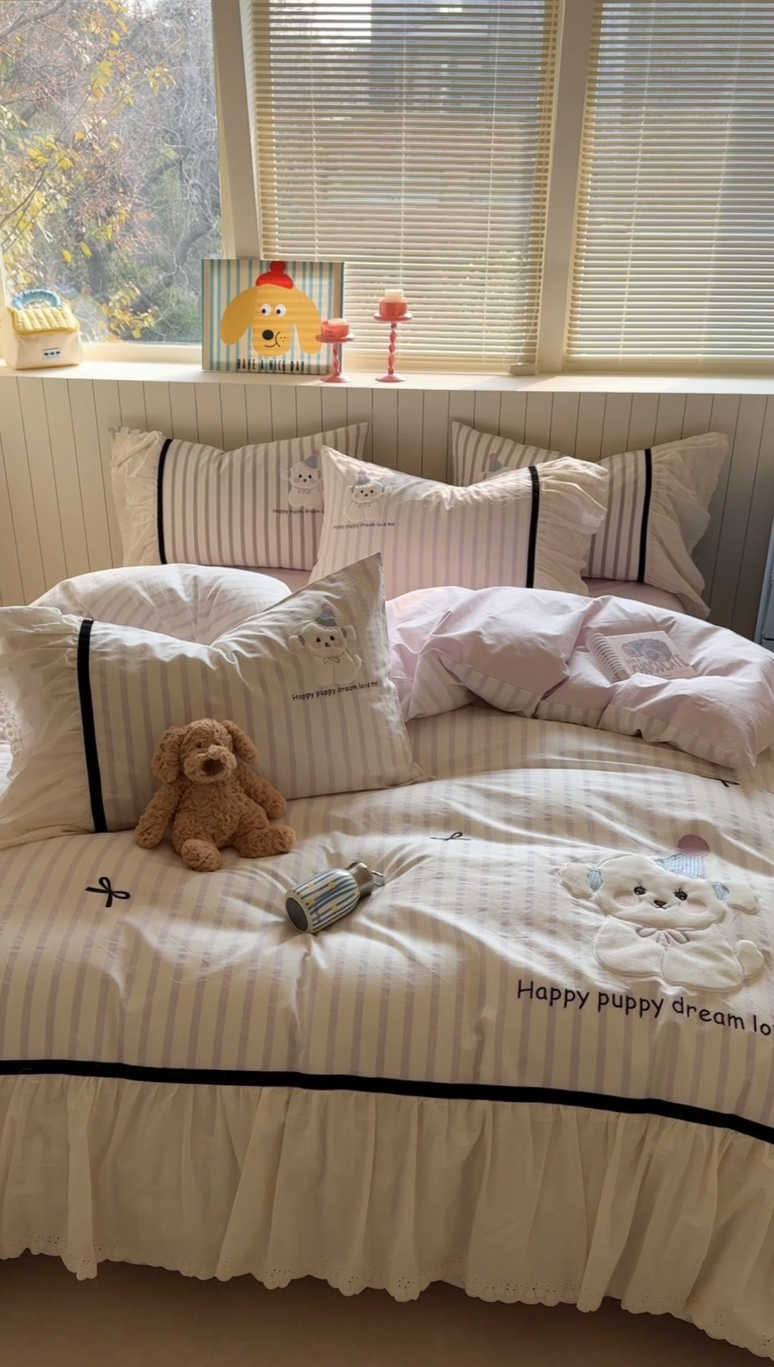 91家纺网 家纺一手货源 找家纺 （总）优悦生活馆 2025新款全棉纯棉水洗棉印花四件套-牛奶小狗