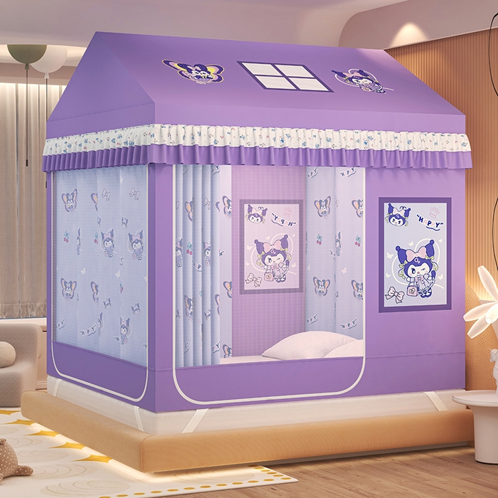 91家纺网 家纺一手货源 找家纺 迪凡保罗蚊帐 2025新款2505城堡款房型遮光防摔坐床蚊帐 紫色甜心