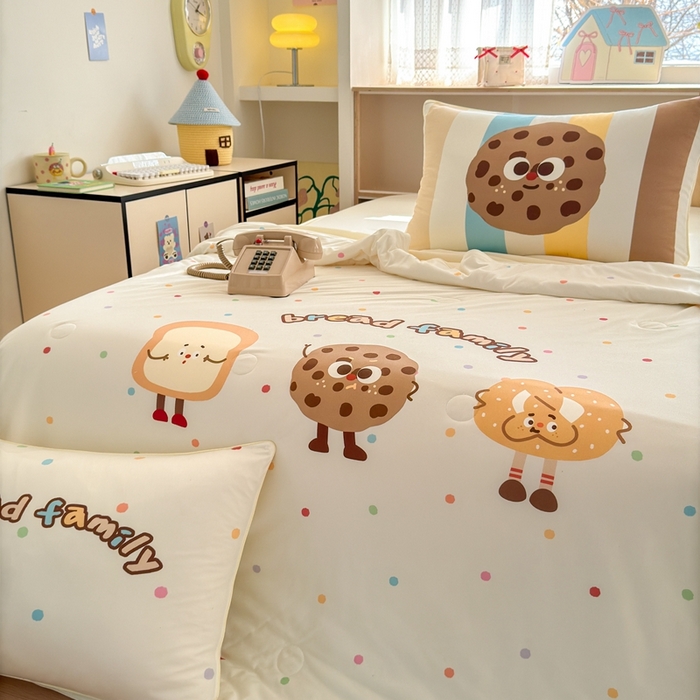 91家纺网 家纺一手货源 找家纺 星期八 2025新款针织棉夏被四件套 曲奇饼干