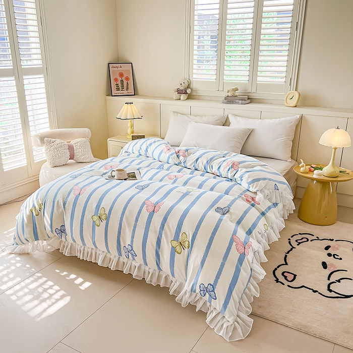 91家纺网 家纺一手货源 找家纺 眠势力 2025新款韩版花边被套双面用四季款ins公主风 花蝴蝶