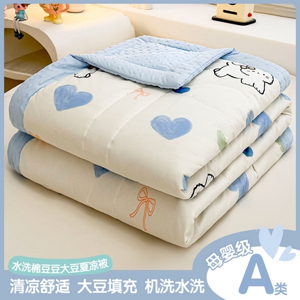 91家纺网 家纺一手货源 找家纺 悦织语2025新款A类水洗棉双层纱豆豆被大豆夏凉被 爱心喵喵