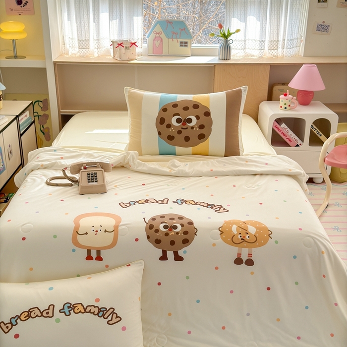 91家纺网 家纺一手货源 找家纺 星期八 2025新款针织棉夏被四件套 曲奇饼干