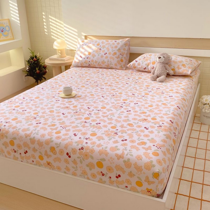 91家纺网 家纺一手货源 找家纺 ME/ERA HOME寐时代 2025新款全棉老粗布床笠款三件套 全棉卡通-橙意满满