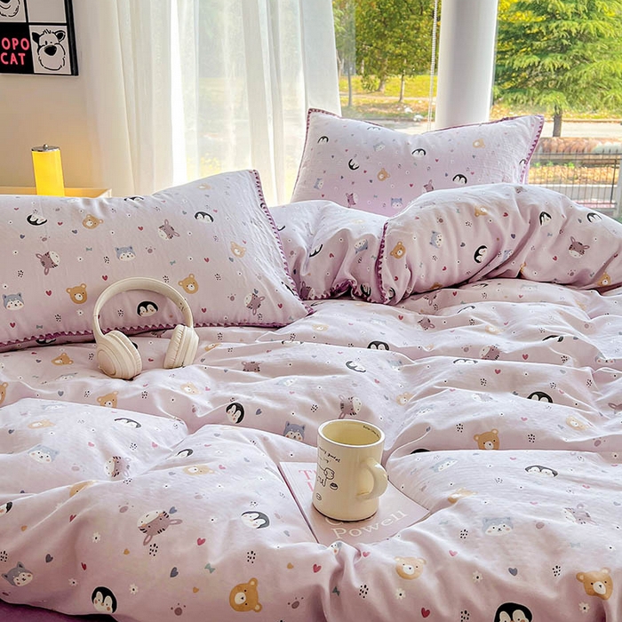 91家纺网 家纺一手货源 找家纺 田野家纺2025新款A类全棉双层纱四件套 可爱软萌