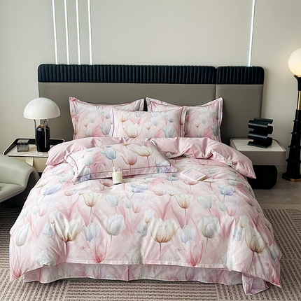 眷恋家纺 2025年春夏全棉铂金棉13376数码印花四件套 婉如初见-粉