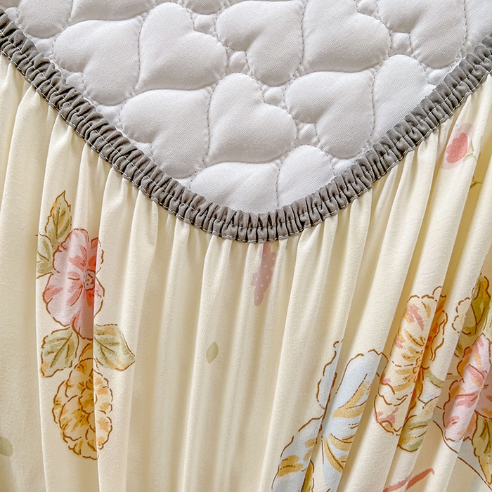 91家纺网 家纺一手货源 找家纺 眠势力 2025新款韩版花边床笠雪纺公主风ins夹棉四季款床罩保护套 花语满园