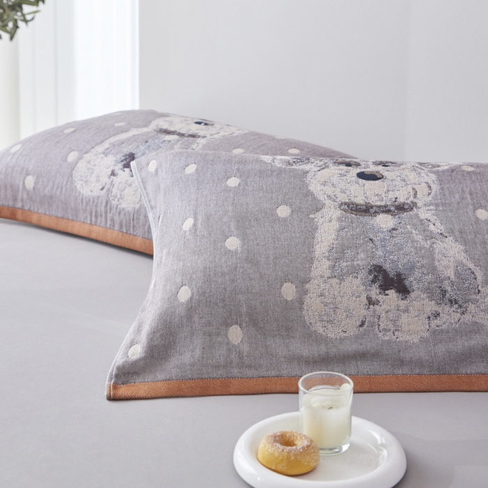 91家纺网 家纺一手货源 找家纺 爱港家纺 2025新款全棉纱布-萌宠治愈系列枕巾 朦胧狗52*75cm