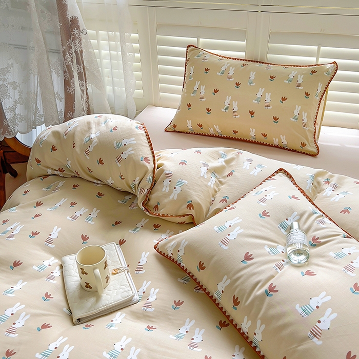 91家纺网 家纺一手货源 找家纺 田野家纺2025新款A类全棉双层纱四件套 波波兔