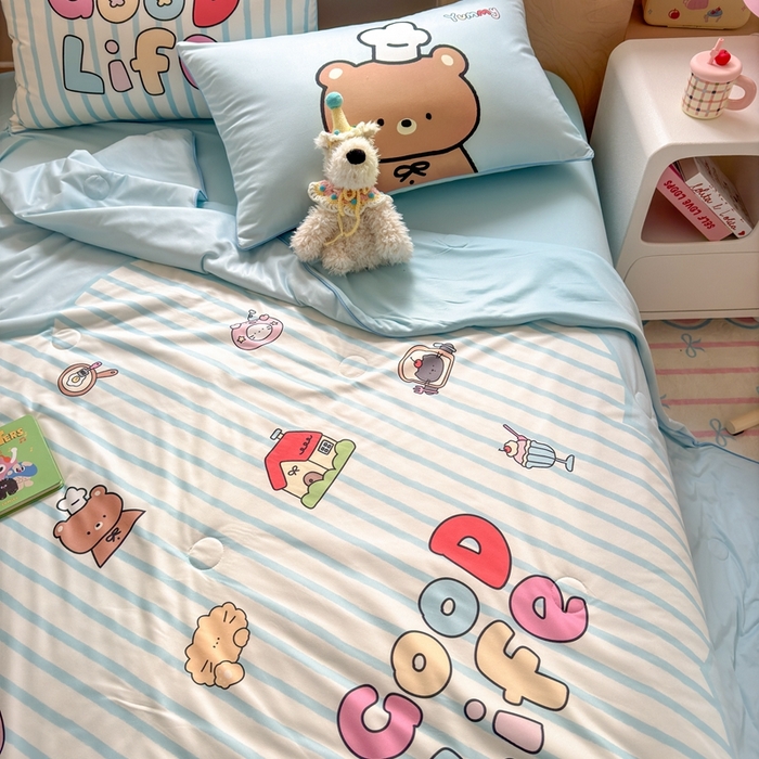 91家纺网 家纺一手货源 找家纺 星期八 2025新款针织棉夏被四件套 美好生活