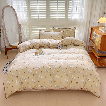 田野家纺2025新款A类全棉双层纱四件套 波波兔