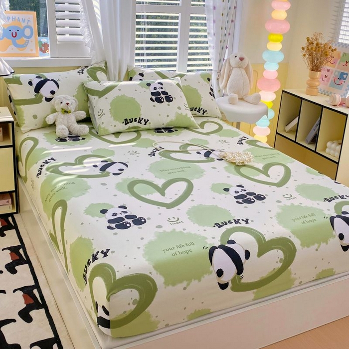 91家纺网 家纺一手货源 找家纺 ME/ERA HOME寐时代 2025新款全棉老粗布床笠款三件套 全棉卡通-熊猫