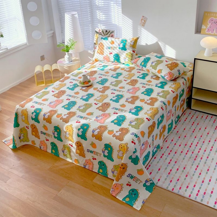 91家纺网 家纺一手货源 找家纺 ME/ERA HOME寐时代 2025新款三枚缎老粗布床单款三件套 恐龙派对