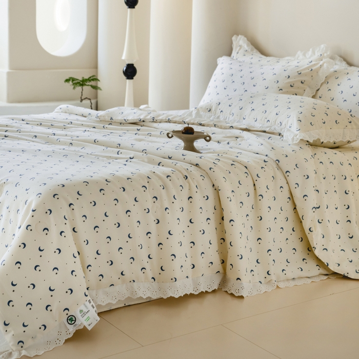 91家纺网 家纺一手货源 找家纺 绒世界 绒世界 2025新款双层纱韩版印花夏被四件套 星月