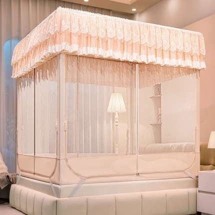 91家纺网 家纺一手货源 找家纺 夏彩 2025新款浪漫唯美T+U大空间坐床防摔蚊帐-88608 88608T-浅粉玉