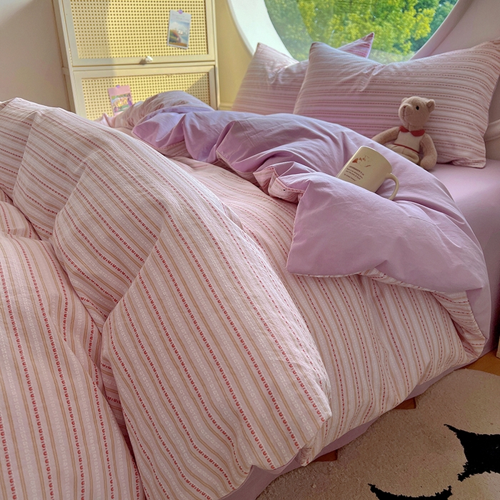 91家纺网 家纺一手货源 找家纺 田野家纺2025新款全棉水洗棉提花豆豆系列四件套 水洗棉豆豆 雾紫