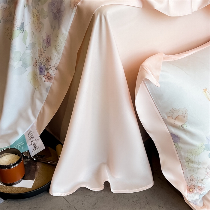 91家纺网 家纺一手货源 找家纺 朵希曼2025新款50天丝宽边夏被和夏被四件套系列 印象花艺 桔